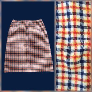 1970s Pendleton Wool Plaid Skirt A-Line Women VTG Sz 12 Navy Blue Orange Yellow